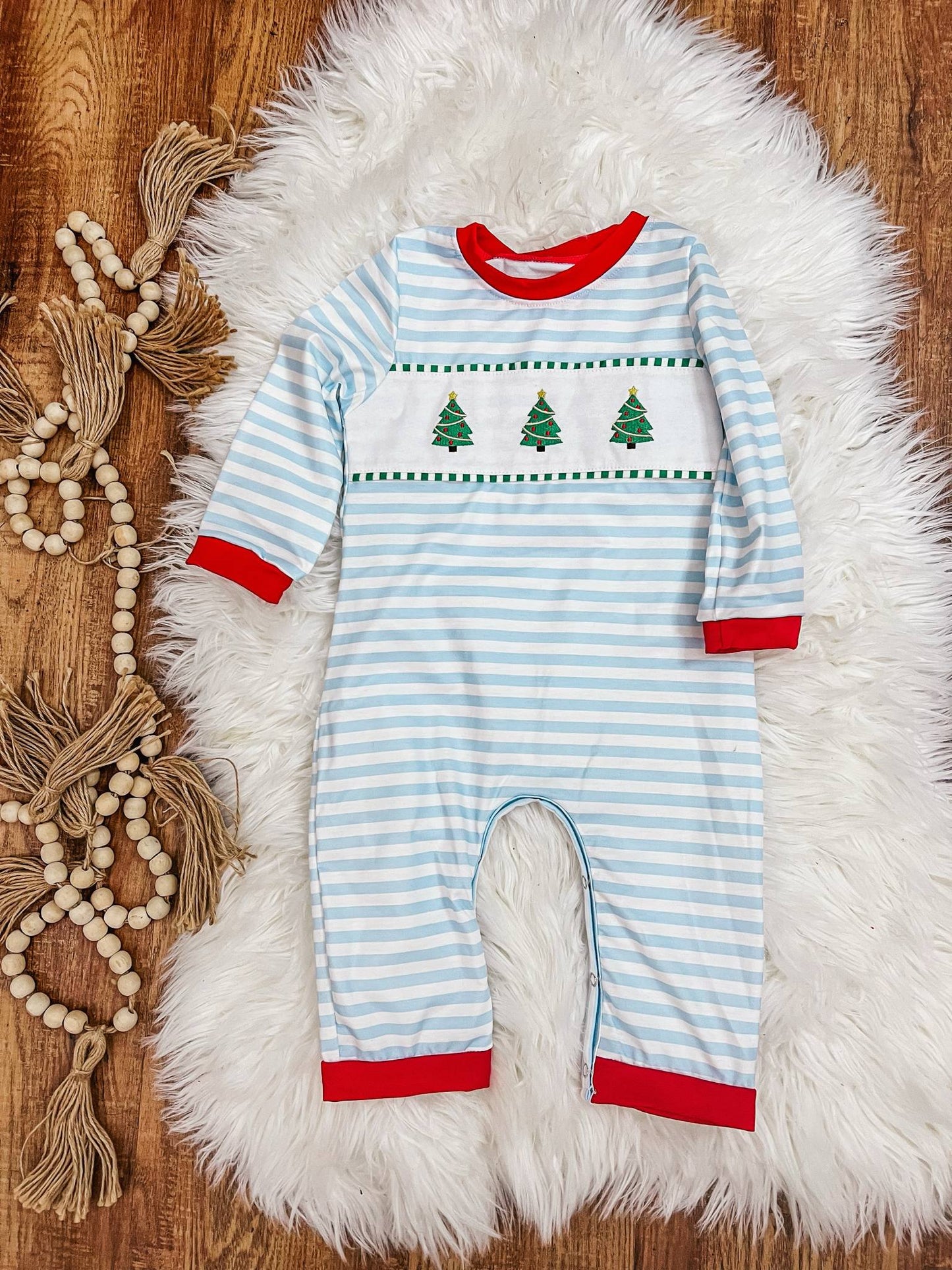Red tree romper