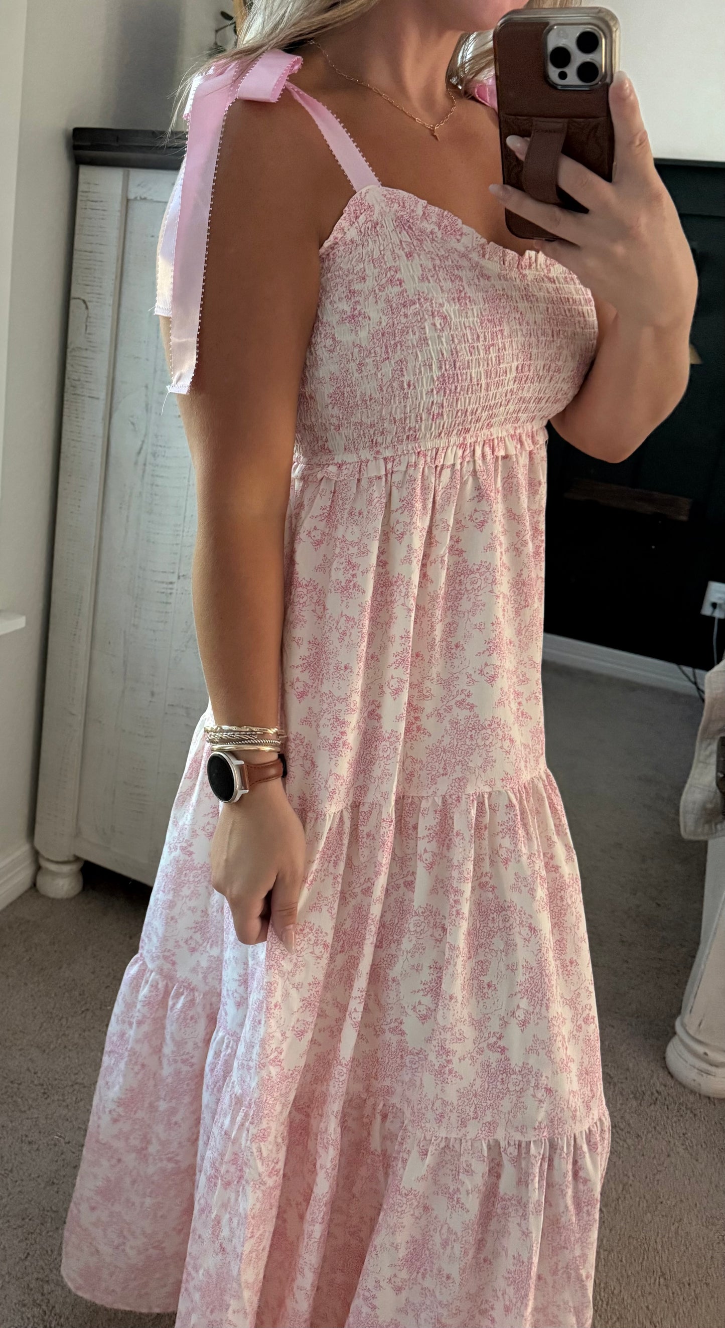 Floral tiered maxi dress (pink)