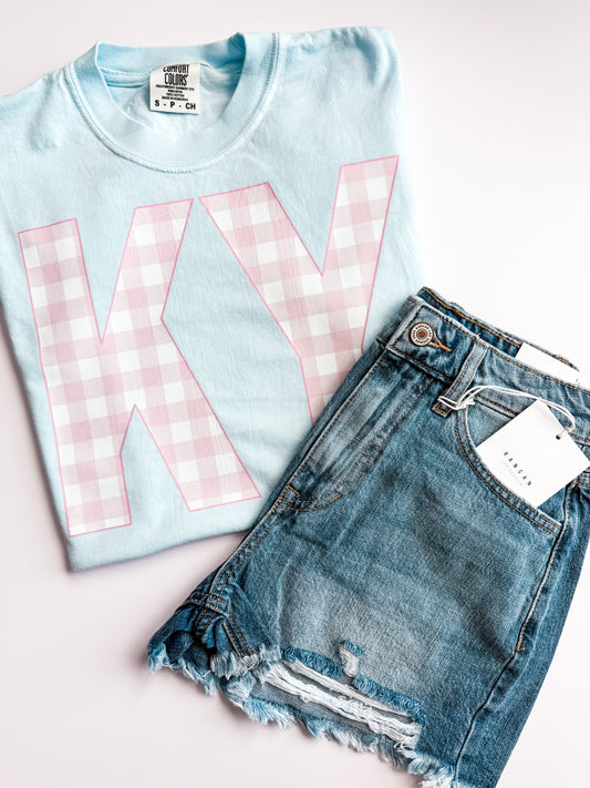 KY gingham comfort color tee