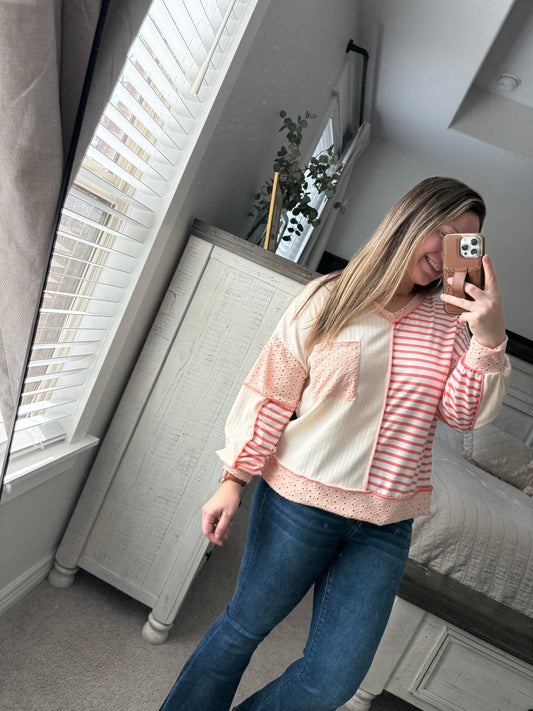 Stripe pink colorblock top