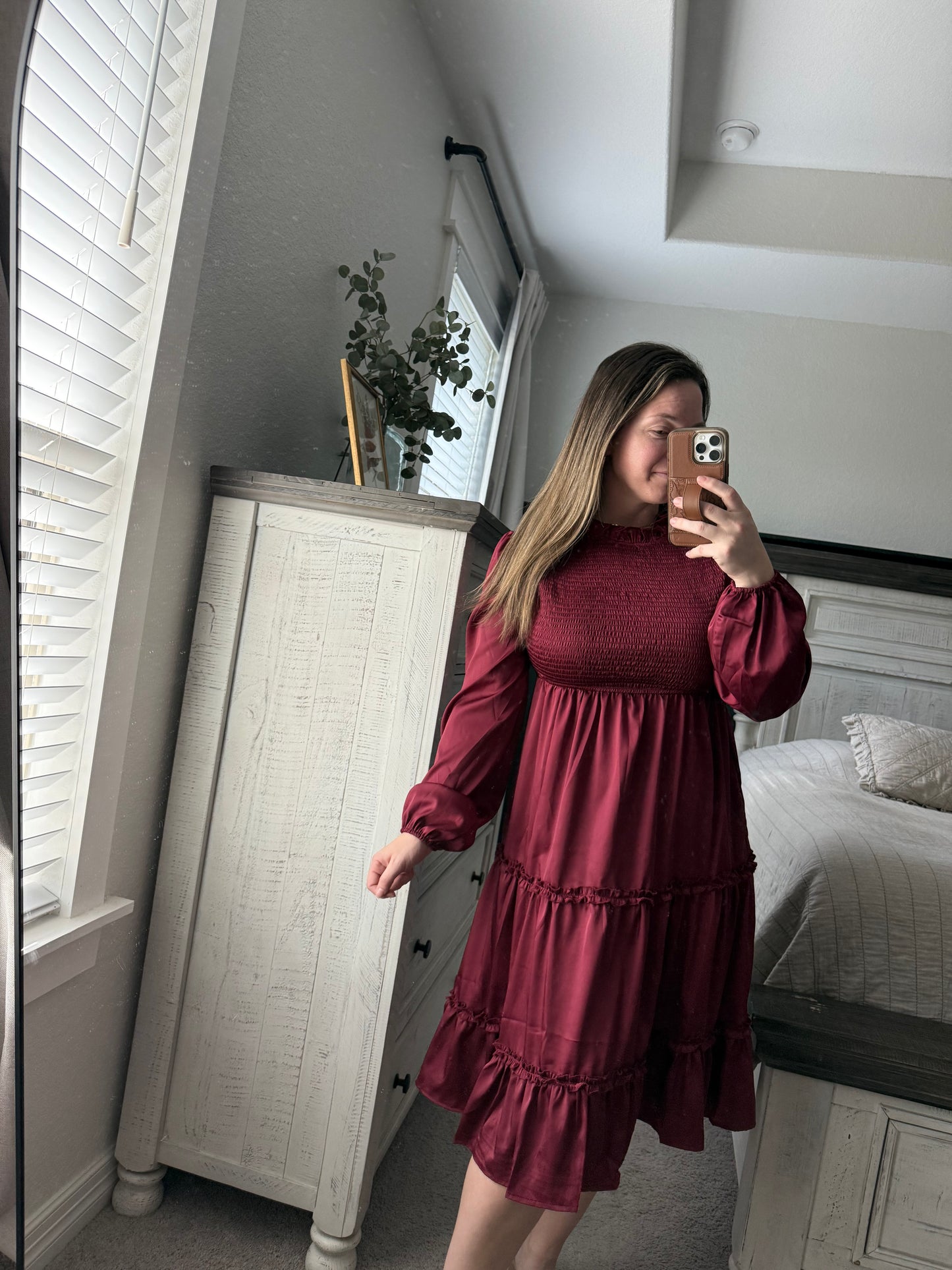Satin maroon dress