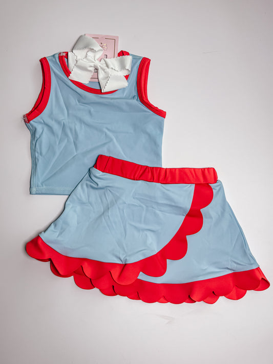 Red/Blue scallop skort set