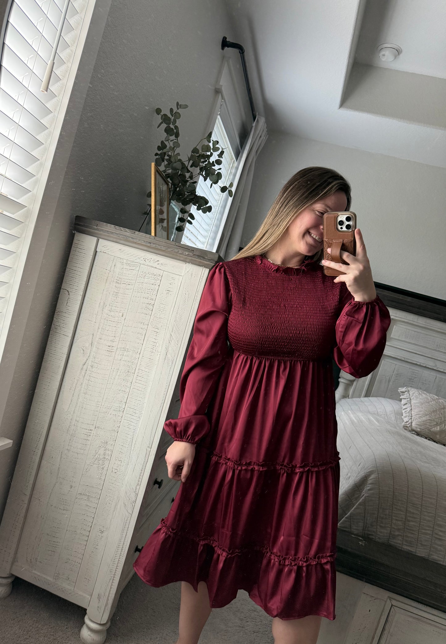 Satin maroon dress
