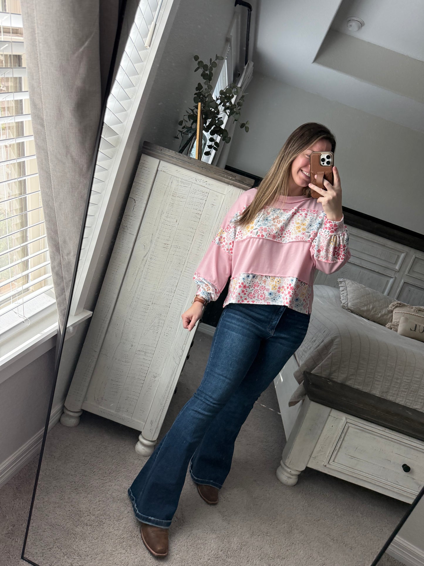 Floral colorblock top