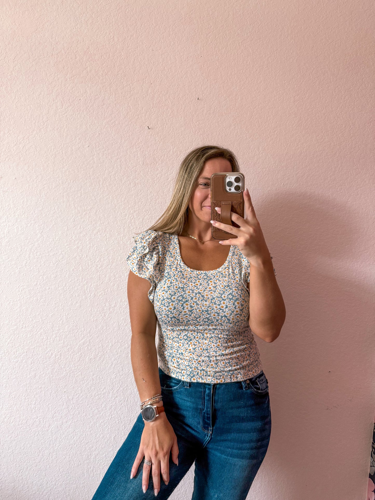 Floral ruffle sleeve top