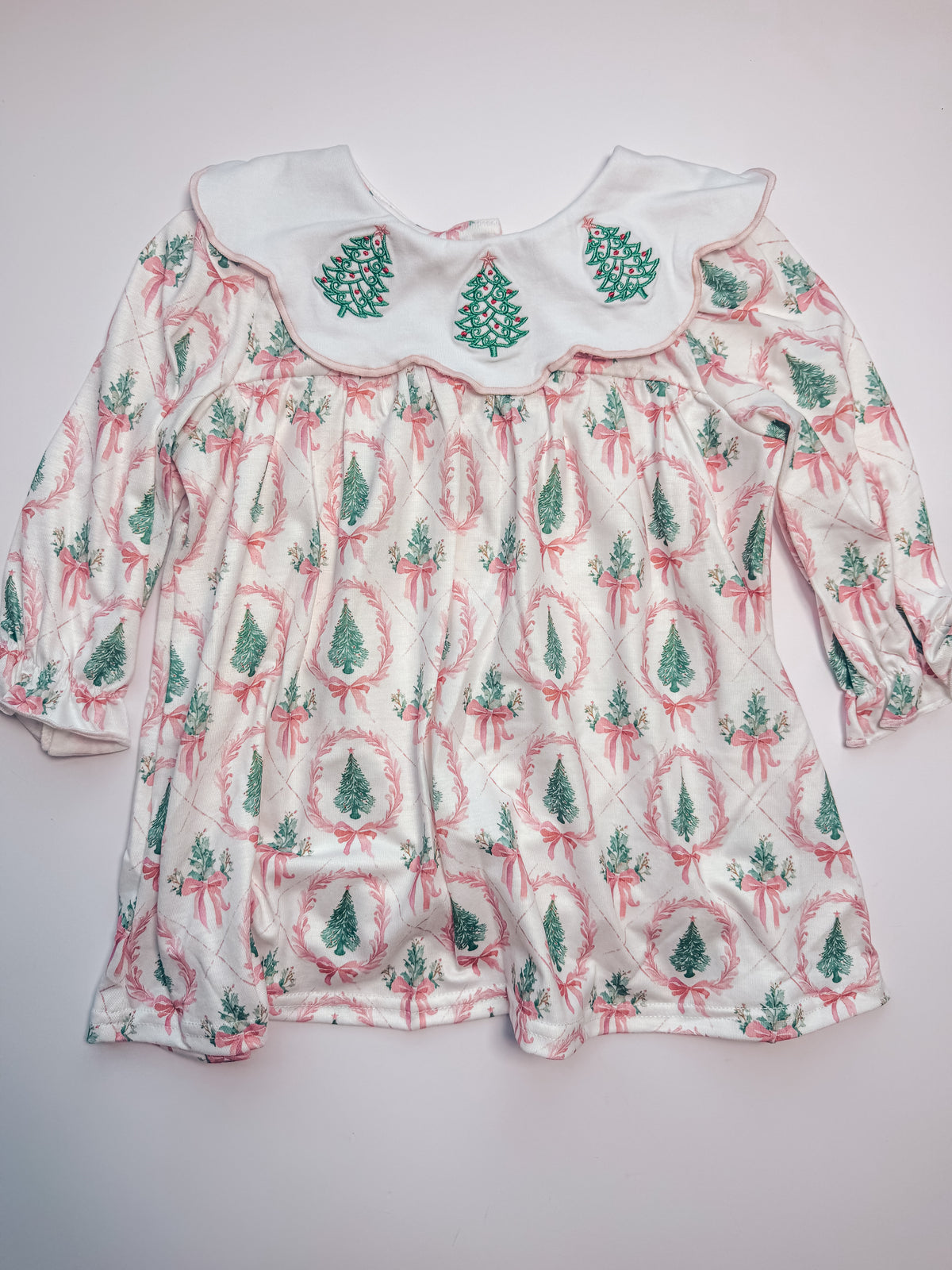 Pink tree embroidery dress