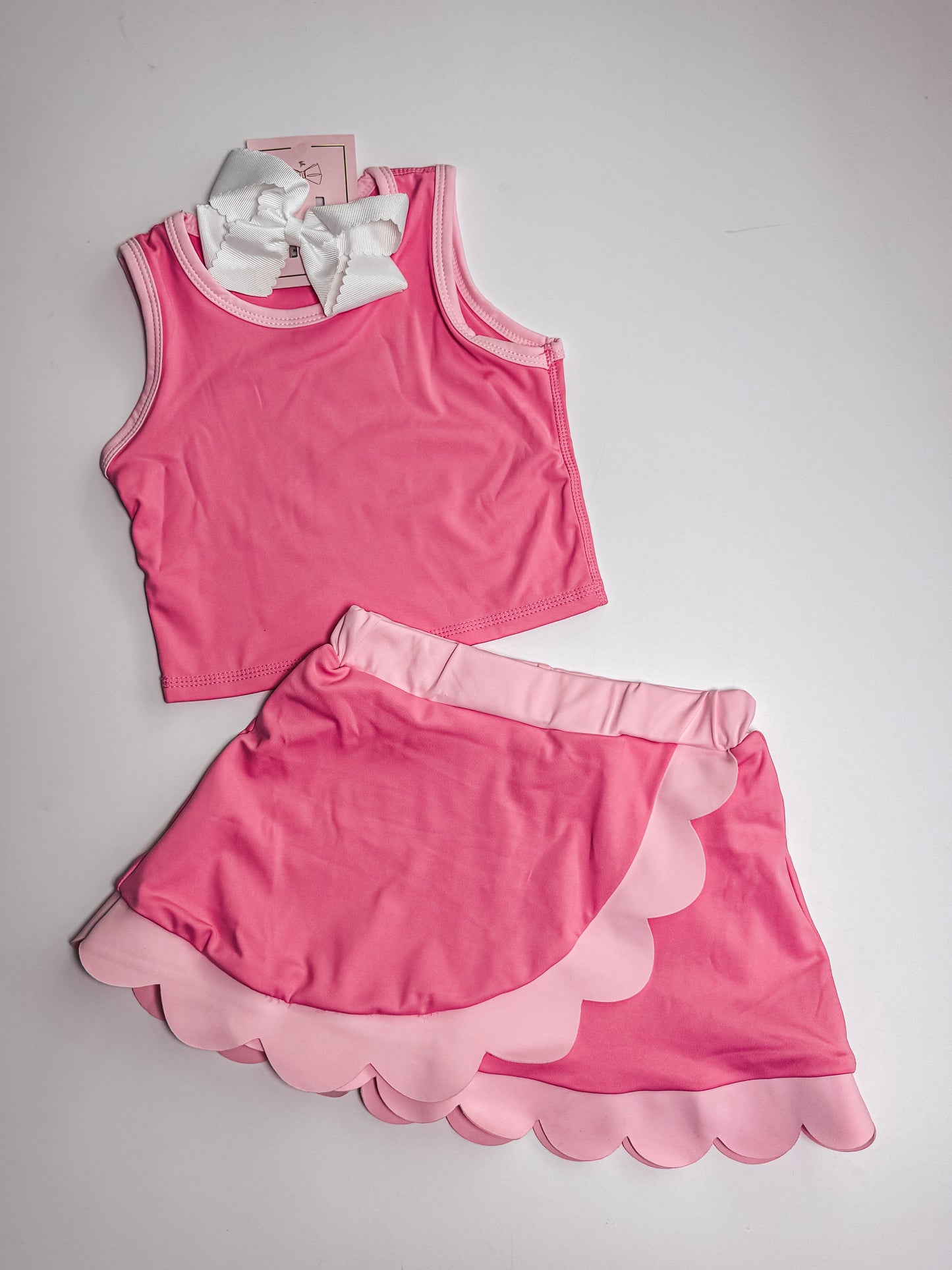 Pink scallop skort set