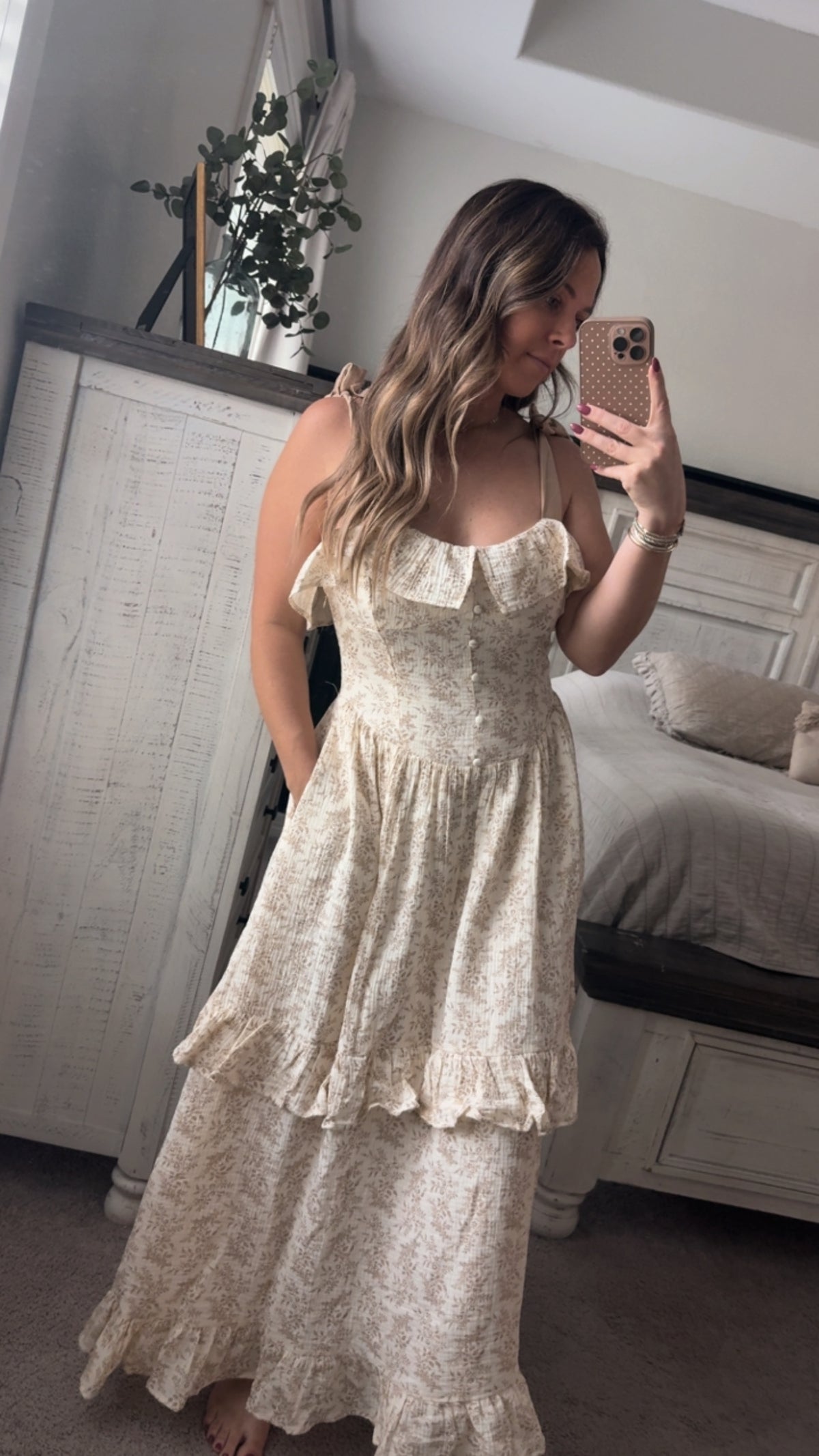 Taupe ruffle dress