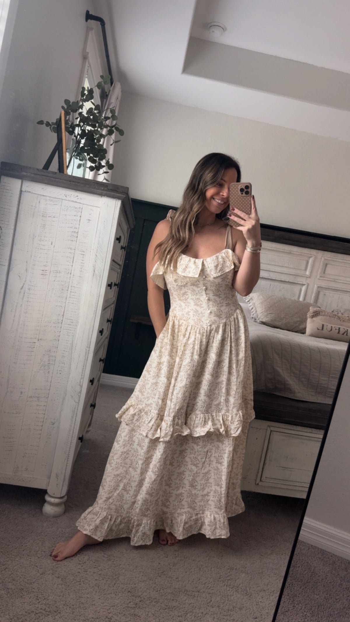 Taupe ruffle dress