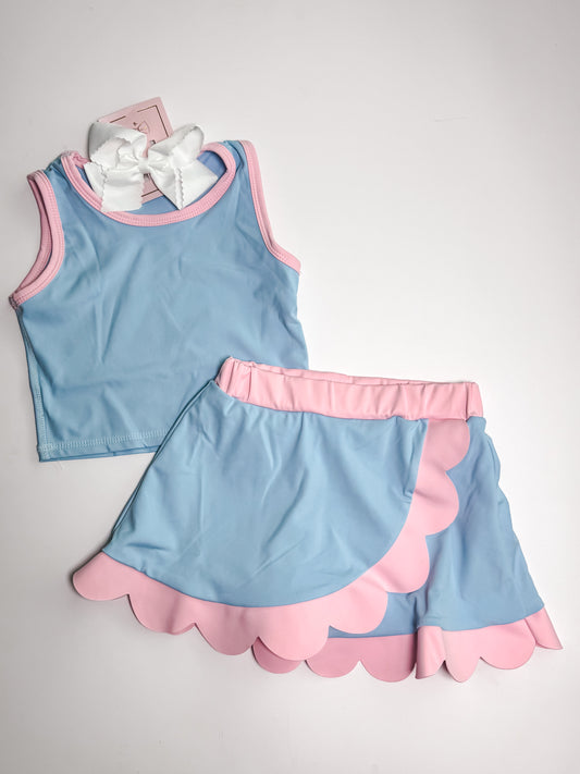 Blue scallop skort set