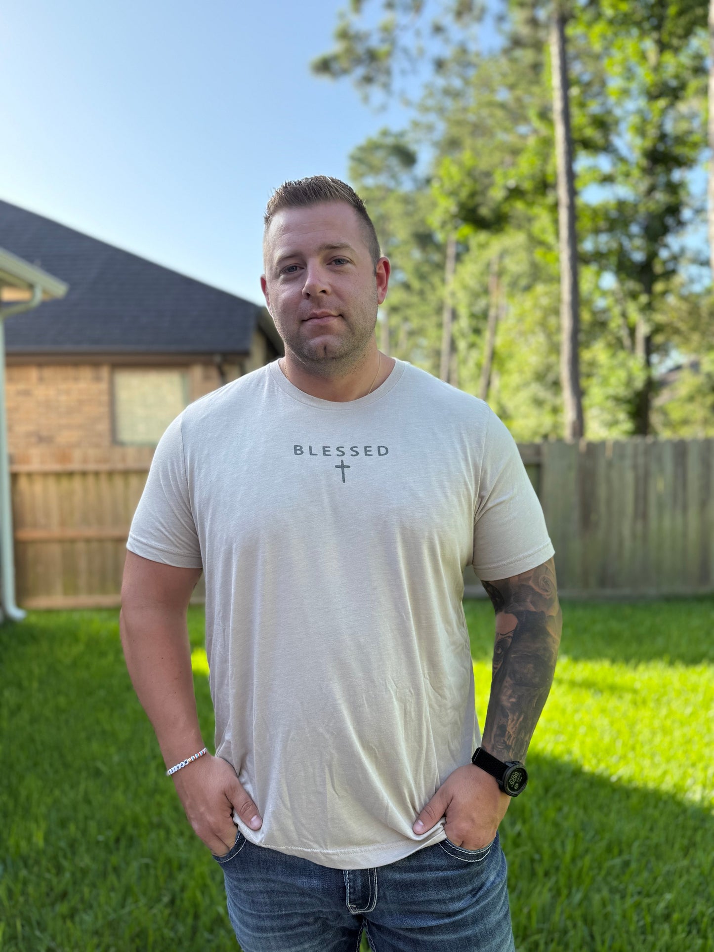 Tan blessed tee