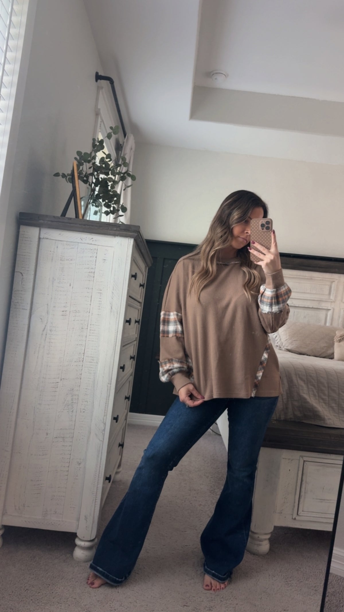 Mocha thermal knit top