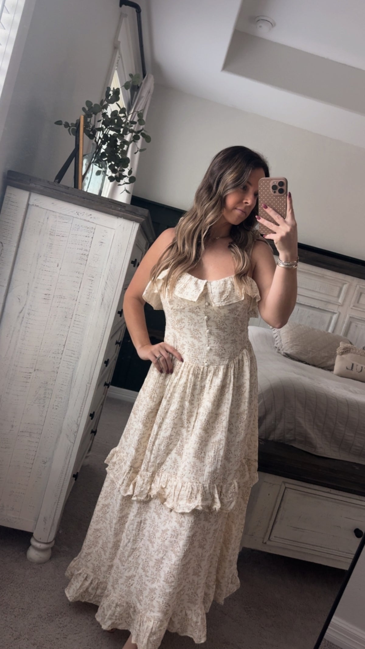 Taupe ruffle dress
