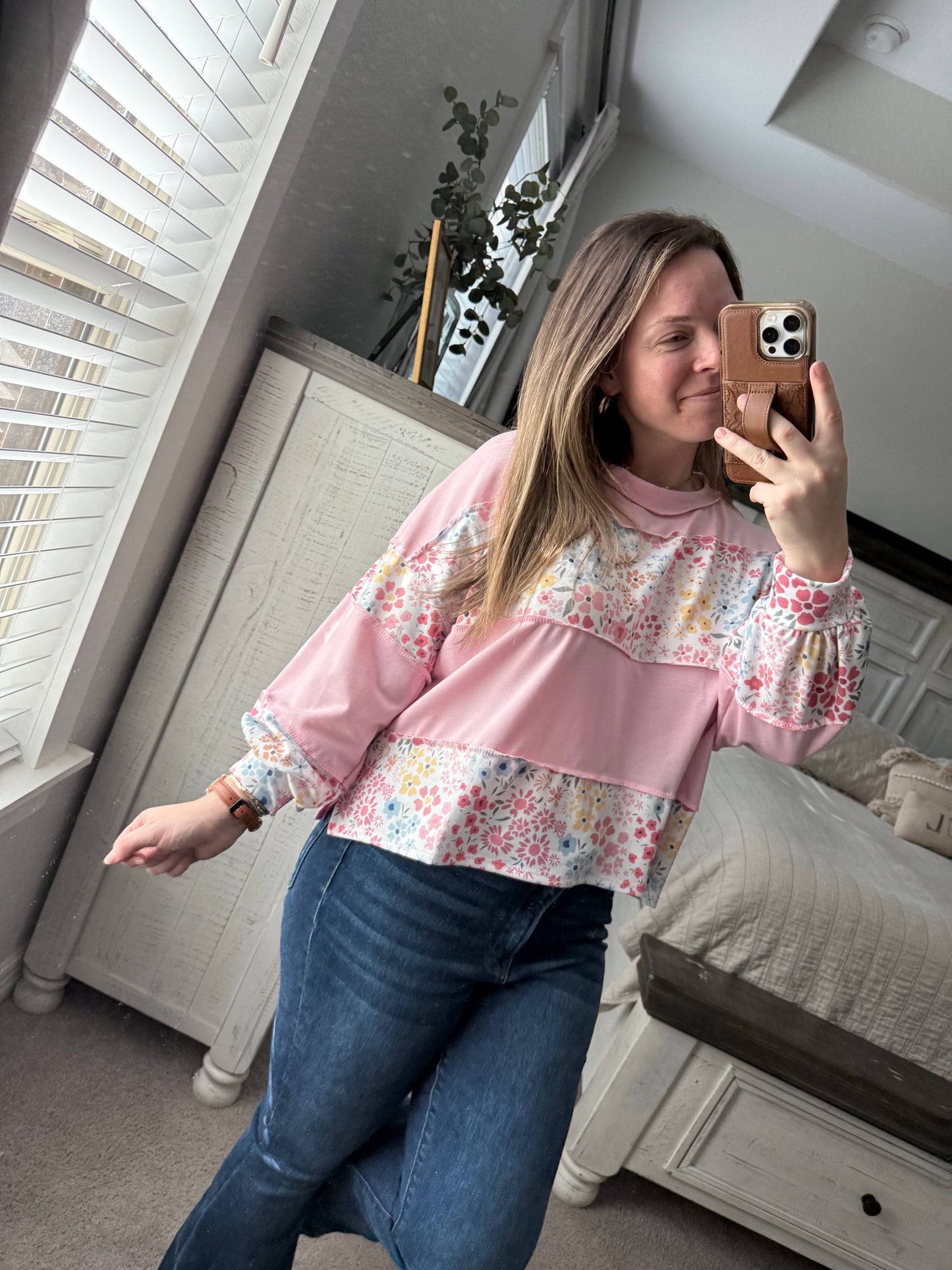 Floral colorblock top