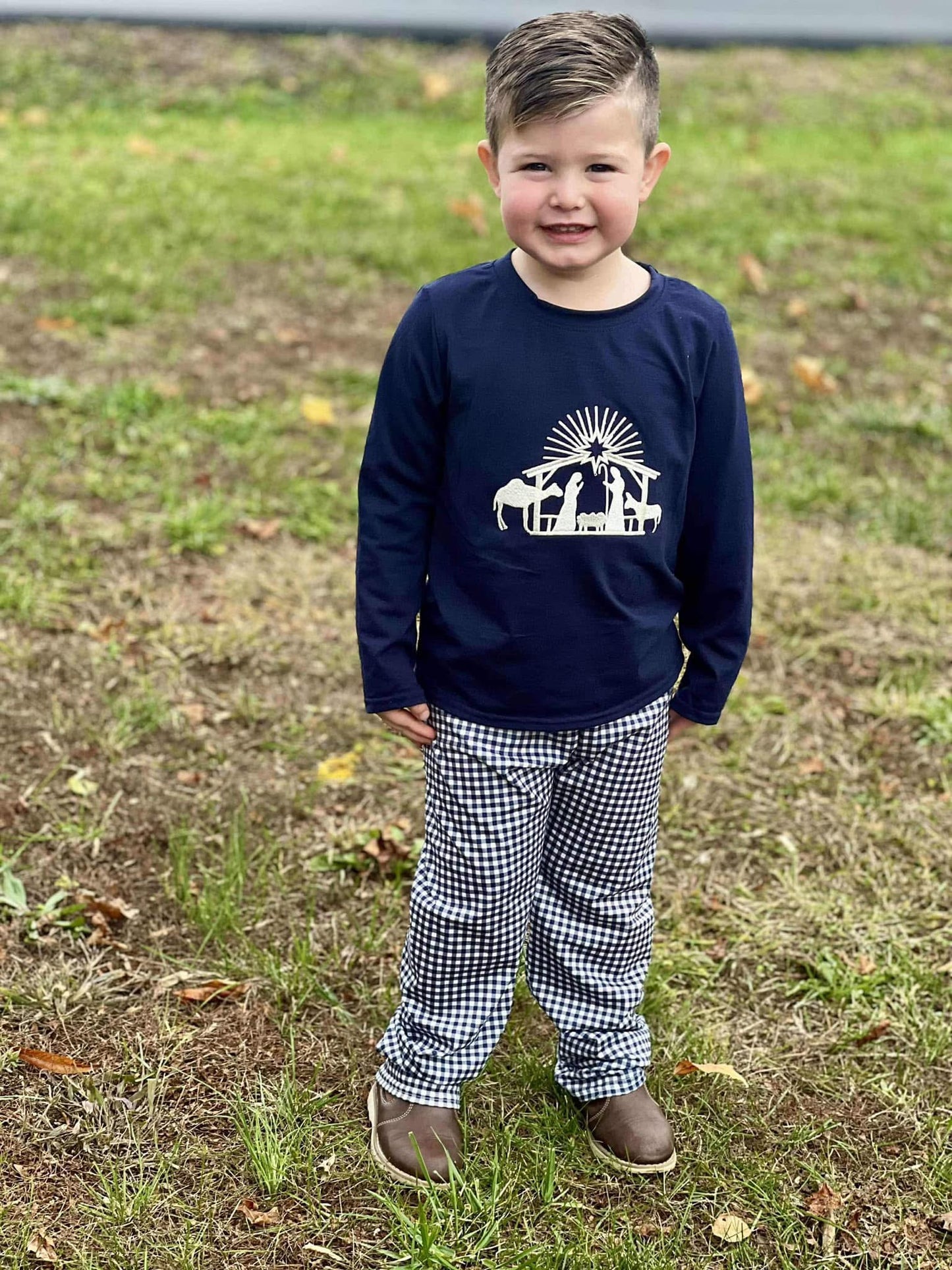 Nativity navy gingham