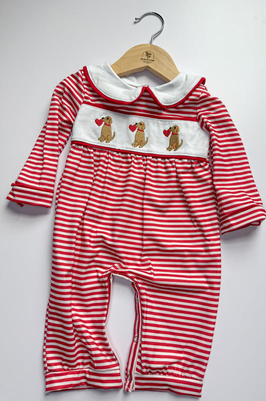 Red puppy romper